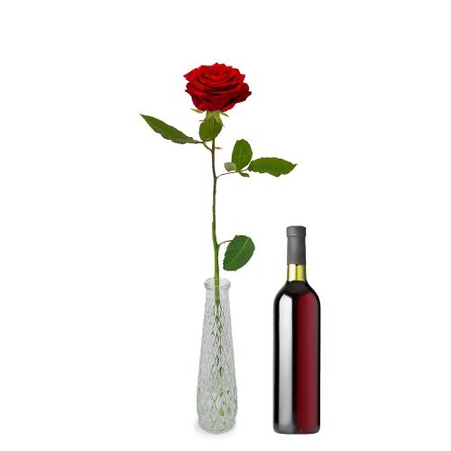 Rose, vase and red wine gift set (Standard)